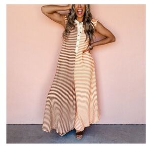 Color Block Striped Henley Sleeveless Wide Leg Jumpsuit MEASUREMENTS